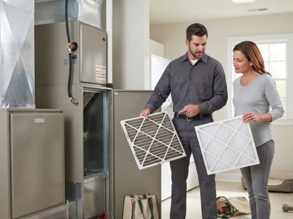 Wallace homeowner comparing standard and whole-home HVAC air filters