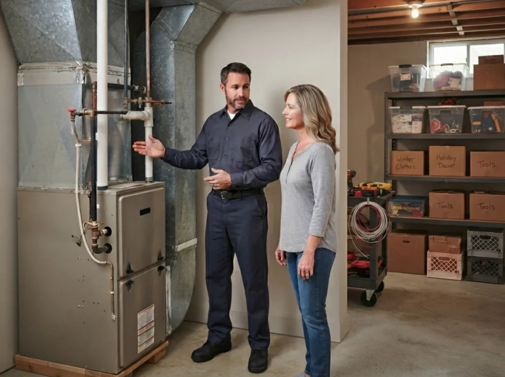 Wallace homeowner reviewing AC replacement options during an in-home consultation