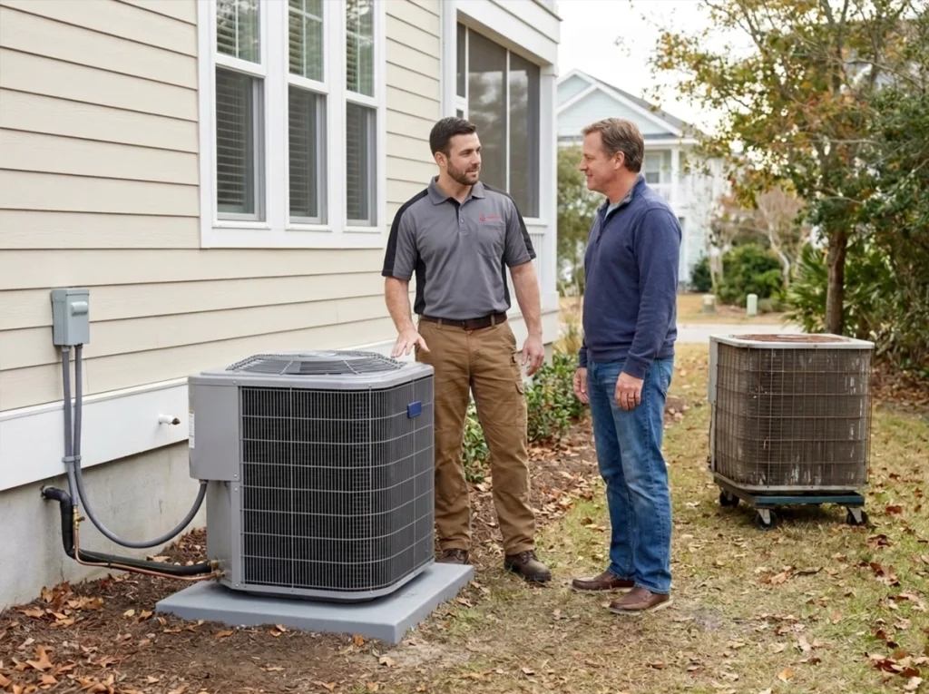 Homeowner preparing for next summer with fall AC replacement in Surf City